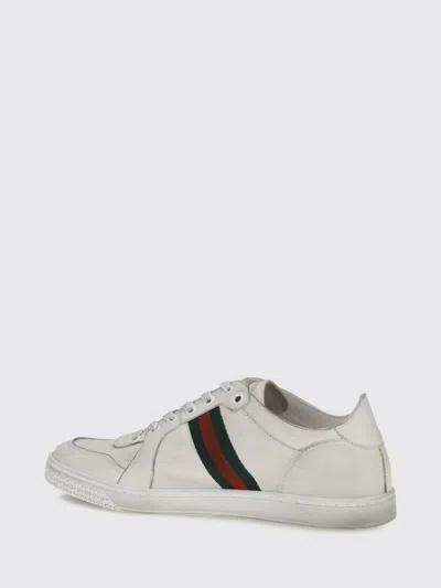 Gucci Leather Stretch Lace Up Sneakers Signature Stripe In White