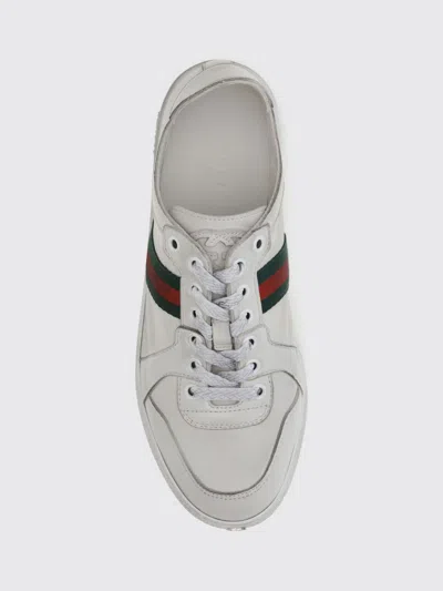 Gucci Leather Stretch Lace Up Sneakers Signature Stripe In White