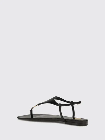 Saint Laurent Smooth Leather Cassandra Triangular Upper Flat Sandals Shoes In Black