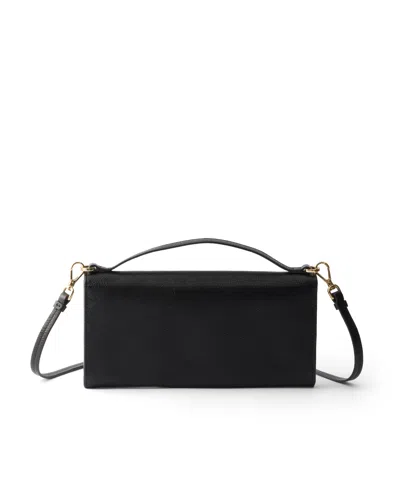 Prada Leather Wallet With Shoulder Strap In Black