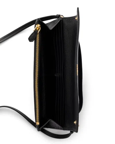 Prada Leather Wallet With Shoulder Strap In Black
