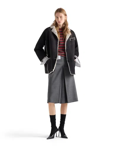 Prada Shearling Caban Jacket In Anthracite/natural