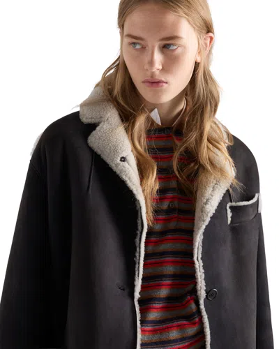 Prada Shearling Caban Jacket In Anthracite/natural