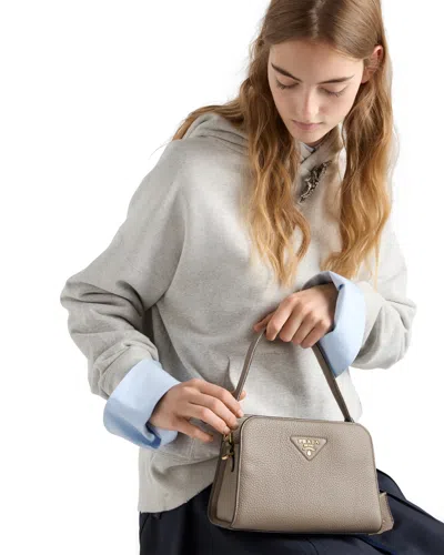 Prada Leather Mini Handbag In Grey