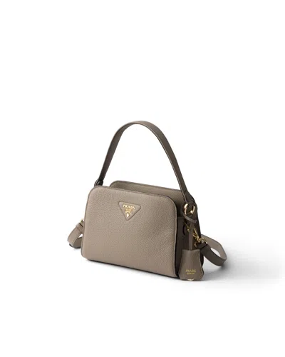 Prada Leather Mini Handbag In Grey