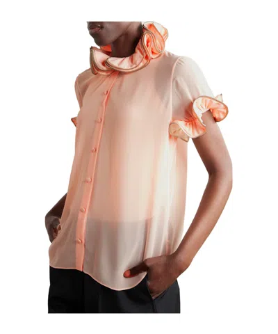 Coperni Zip-embellished Ruffled Chiffon Blouse In Pattern
