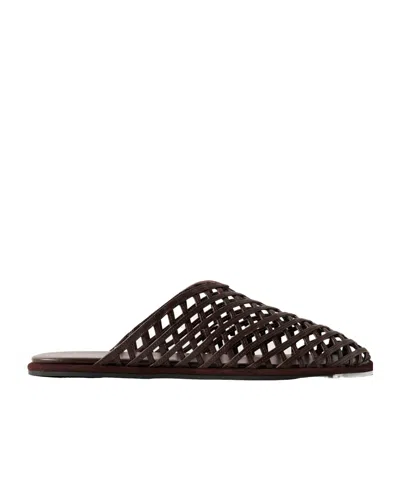 Neous Solid Color Leather Slippers In Black