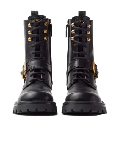 Versace Roxy Leather Boots 35 Mm In Black