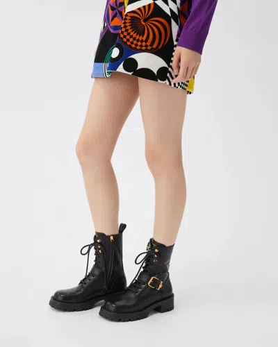 Versace Roxy Leather Boots 35 Mm In Black