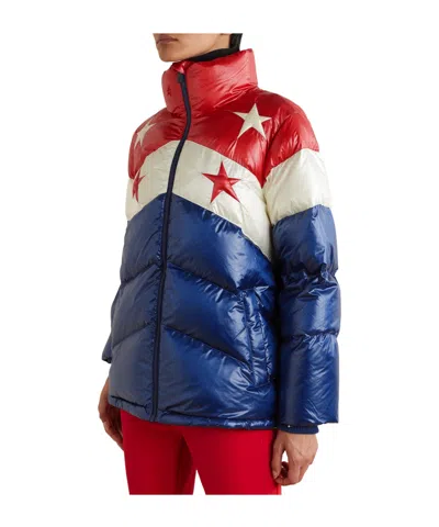 Perfect Moment Quilted Shiny Softshell Down Ski Jacket In Multi