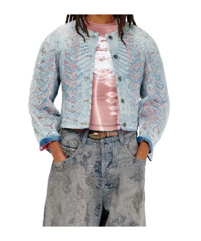 Diesel Jacket In Microstone Devoré Denim In Blue