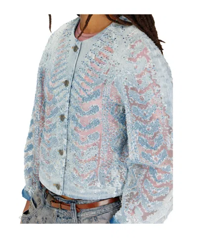Diesel Jacket In Microstone Devoré Denim In Blue