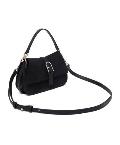 Furla Flow Mini Structured Rectangular Suede Shoulder Bag In Black