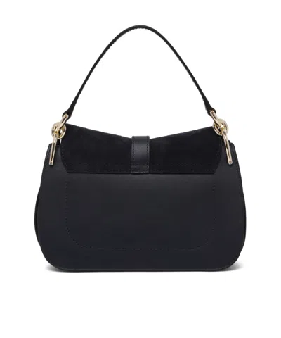 Furla Flow Mini Structured Rectangular Suede Shoulder Bag In Black