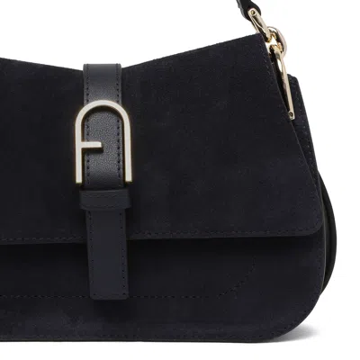 Furla Flow Mini Structured Rectangular Suede Shoulder Bag In Black
