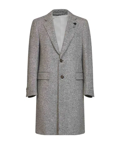 Lardini Herringbone-pattern Single-breasted Coat In Gray