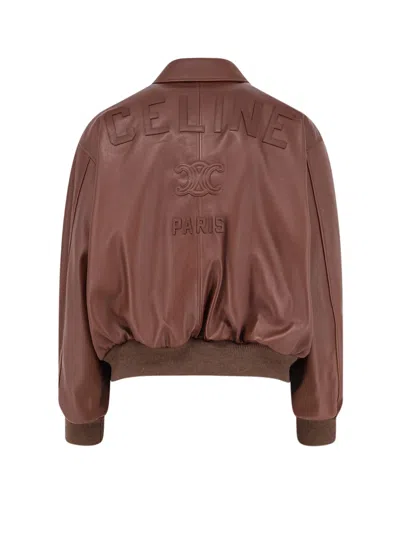 Celine Collared Long-sleeved Leather Jacket In Multi