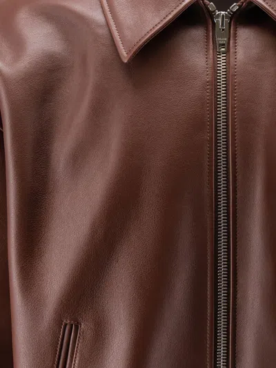 Celine Collared Long-sleeved Leather Jacket In Multi