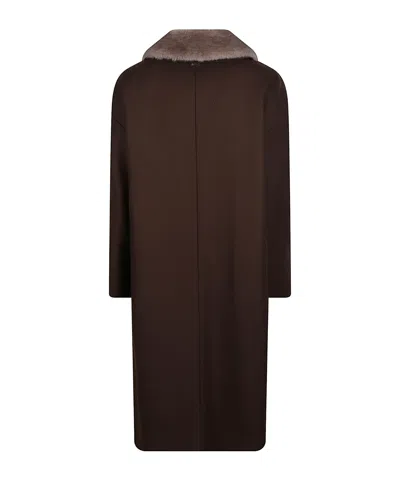Herno Long Plush-collared Down Jacket With Straight Silhouette In Brown