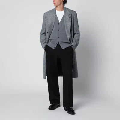 Lardini Grey Double-breasted Coat In Wool With Herringbone Pattern In Gray