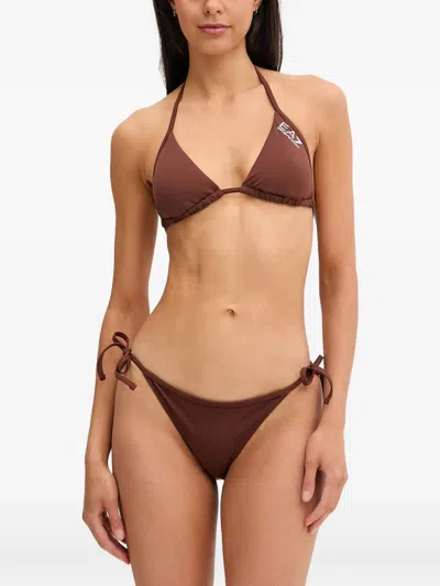 Ea7 Triangle Logo-print Bikini In Brown