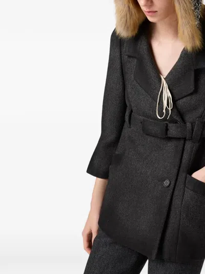 Miu Miu Double-breasted Double Wool Jacket In 灰色