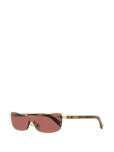 Jacquemus Jac69s Oversized Sculptural Wrap Sunglasses In Burgundy