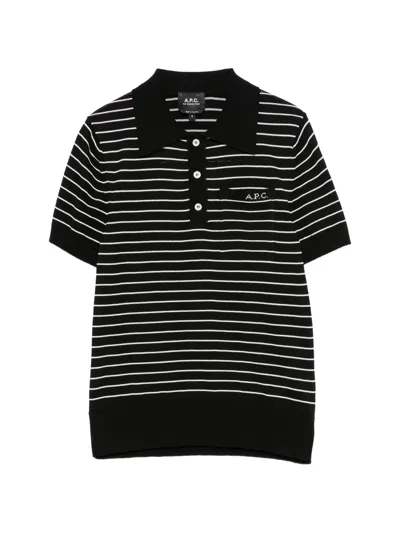 A.p.c. A. P.c. Striped Cotton Polo Shirt With Logo Front Pocket In Multi