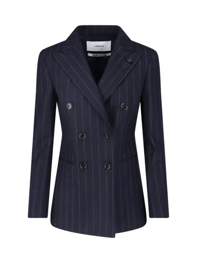 Lardini Double Breasted Pinstripe Blazer Flower Pin In Blue