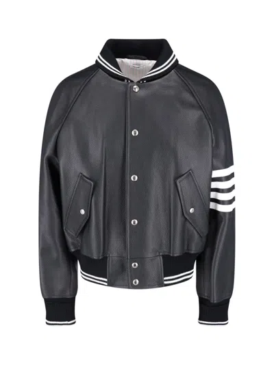 Thom Browne Coat Contrast Stripes Raglan Sleeves Pockets In Black