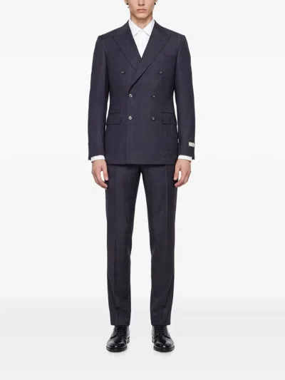Canali Check-pattern Double-breasted Suit In Black