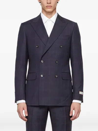 Canali Check-pattern Double-breasted Suit In Black