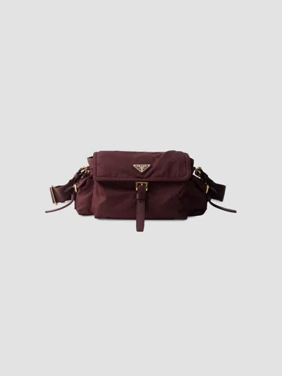 Prada Explore Medium Re-nylon Shoulder Bag With Flap In Dark Red