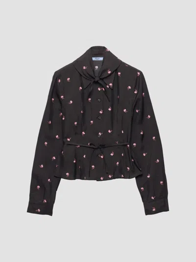 Prada Washed Silk Shirt In Black