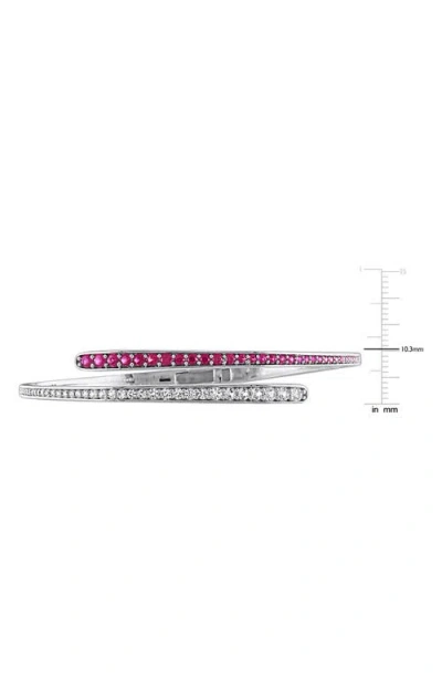 Delmar Sterling Silver Lab Created Ruby & White Sapphire Bypass Bangle In Red