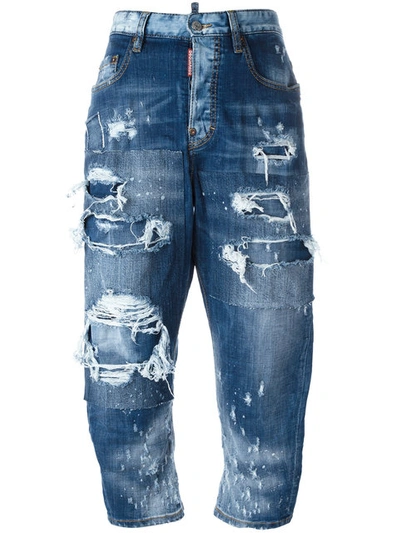 Dsquared2 Kawaii Distressed Patchwork Jeans In Blue