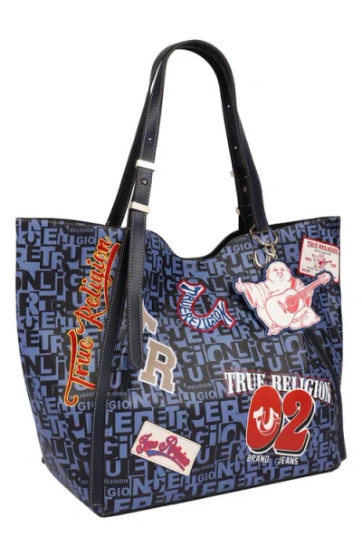 True Religion Multi Patch Graphic Tote In Navy