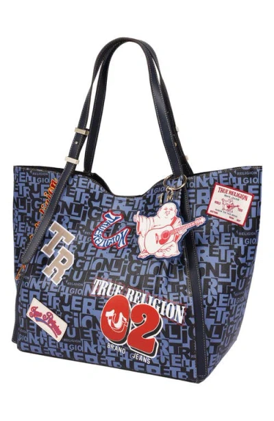 True Religion Multi Patch Graphic Tote In Navy