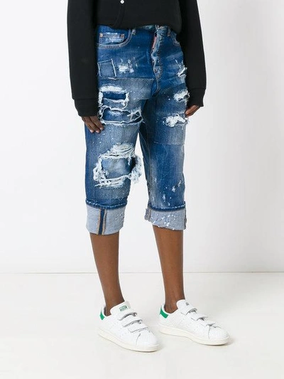 Shop Dsquared2 Kawaii Distressed Patchwork Jeans In Blue