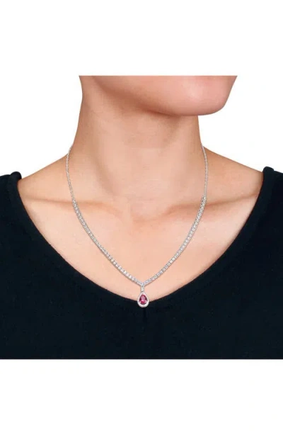 Delmar Pear Shaped Created Ruby Drop Necklace In Red