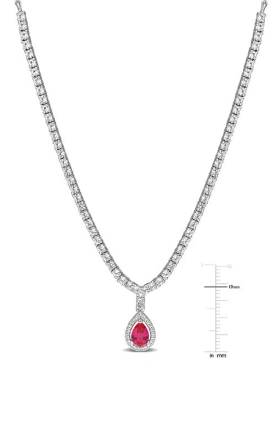 Delmar Pear Shaped Created Ruby Drop Necklace In Red