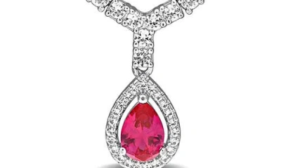 Delmar Pear Shaped Created Ruby Drop Necklace In Red