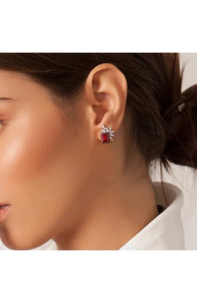 Delmar Created Ruby Sterling Silver Stud Earrings In Red