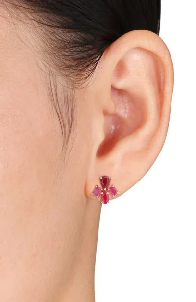 Delmar Ruby Floral Stud Earrings In Ruby