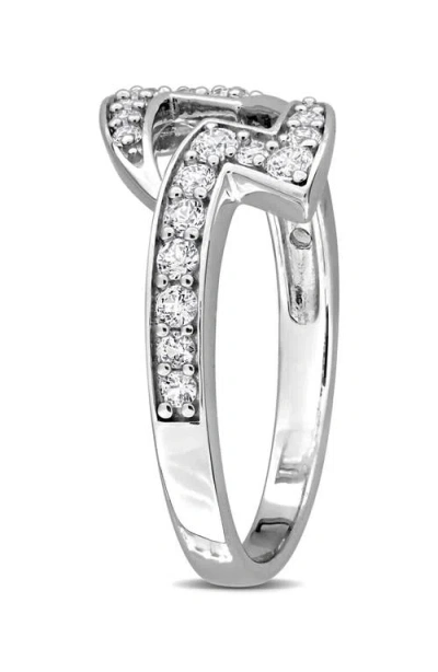 Delmar Sterling Silver Created White Sapphire Lightning Bolt Ring In Silver