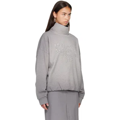 Acne Studios Brushed Cotton Fleece Funnel Neck Logo Sweatshirt With Balloon Hem In Gray