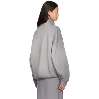 Acne Studios Brushed Cotton Fleece Funnel Neck Logo Sweatshirt With Balloon Hem In Gray