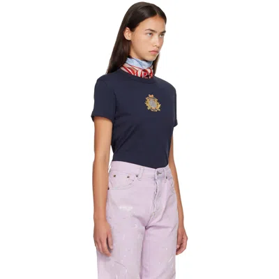 Acne Studios Navy Crest Logo T-shirt In Blue