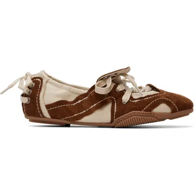 Acne Studios Bilaria Lace-up Suede And Leather Ballet Flats In Dz2 Off White/brown