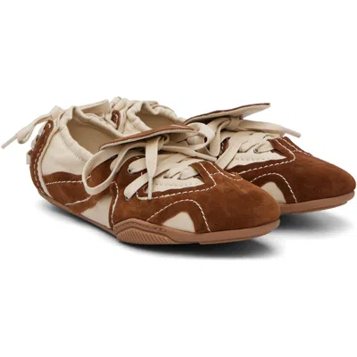 Acne Studios Bilaria Lace-up Suede And Leather Ballet Flats In Dz2 Off White/brown